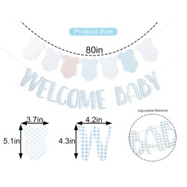 Welcome Baby Party Banner Blue - Gender Reveal Party Banner, Bodysuit Theme Party Decorations, Blue Baby Growth Wreath, Gender Revealing Neutral Party Supplies (Welcome Baby Blue)