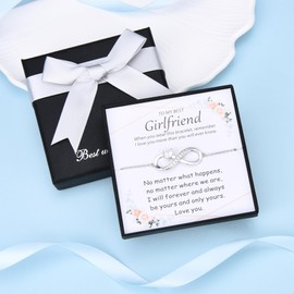 ADVIOK Infinity Bracelet for Girlfriend, 925 Sterling Silver Bracelet with Heart Cubic Zirconia Birthdays Valentine Anniversary Christmas Gifts with Card Jewellery Presents for Girlfriend