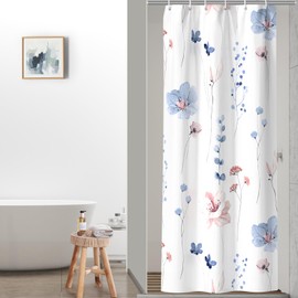 QiyI Watercolor Floral Shower Curtain, Flowers Print Minimalist Bathroom Curtain, Machine Washable Spring Modern Shower Curtains, Waterproof Fabric Shower Curtain Set with Hooks, 36 x 72, Blue