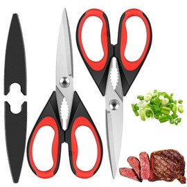 FGIUKC Kitchen Scissors, Cooking Scissors, Hand Fatigue, Nutcracker, Bottle Opener, Meat Cutting Scissors, Perfect for Beef, Poultry, Fish Bones, Vegetables, Dishwasher Safe, 220mm, Set of 2 (Black &