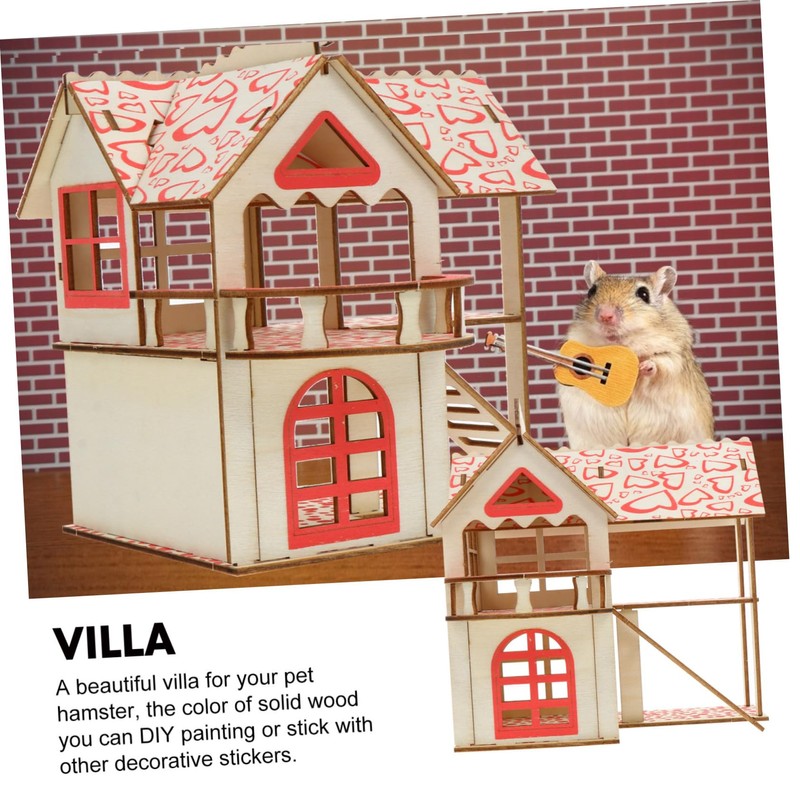 Levemolo Hamster Castle Playhouse 2-Tier Wooden Small Animal Hut Ladder