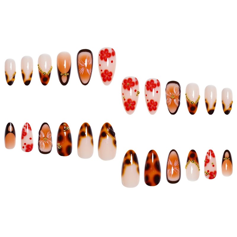 Tortoiseshell Leopard French Tip Press on Nails Medium Almond Fake