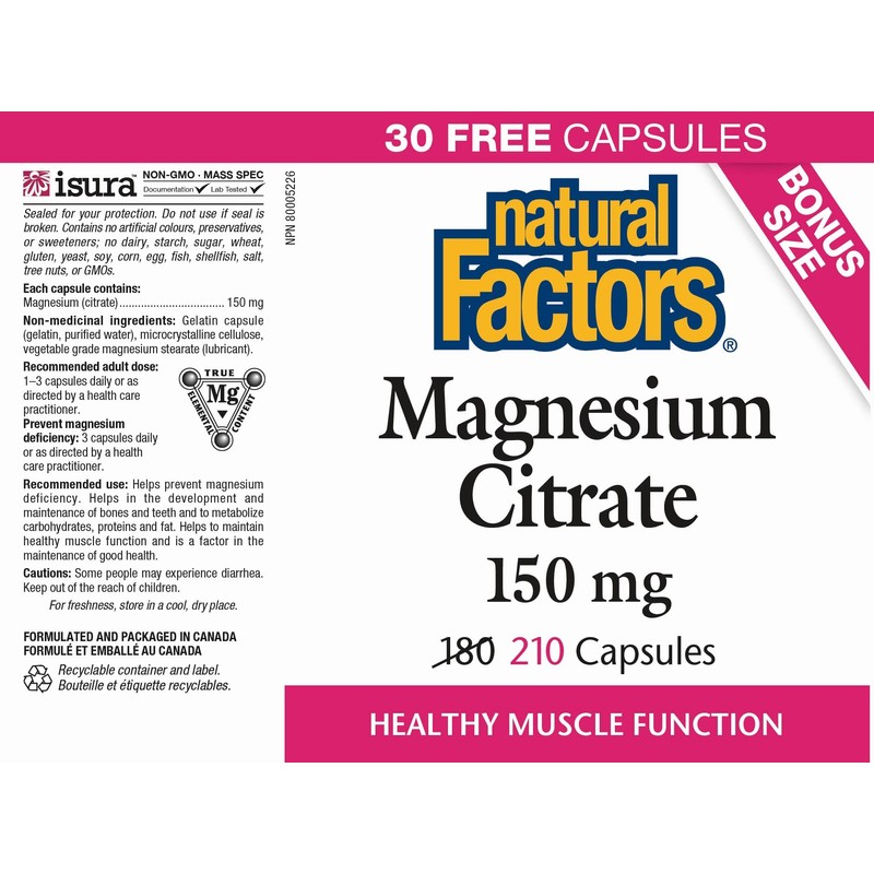Natural Factors - Magnesium Citrate 150mg (Bonus Size) - 210