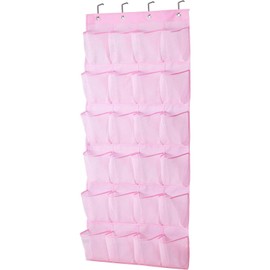 MISSLO Kids Over Door Hanging Shoe Storage Breathable 24 Large Mesh Pockets for Toddlers Girls Pink