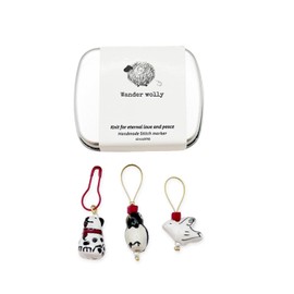 Wander wolly Handmade Animal Stitch Markers for Knitting, Three Pieces in Storage Case, One Dove, One Penguin, and One Dalmatian
