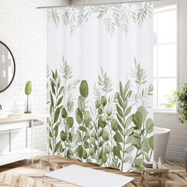 MitoVilla Sage Green Small Stall Shower Curtain 36 x 72, Plant Leaves Cloth Shower Curtain 36 inch, Modern Narrow Half Size Fabric Chic Shower Curtains for Vintage Bathroom Decor