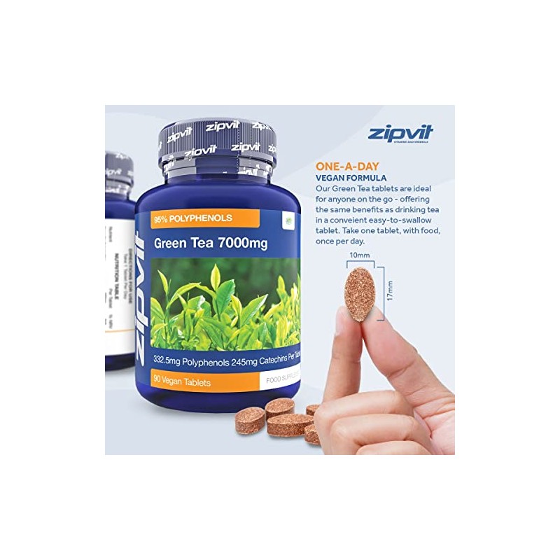 Green Tea Extract 7000mg Antioxidant, 95% Polyphenols. 90 Vegan Green