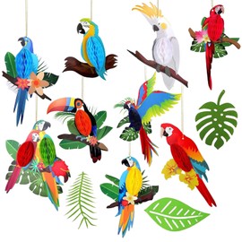 THXFUNAREA Jungle Decoration Hawaiian Party Garden Party Decoration Summer Decoration Felt Children's Room Decoration Children's Birthday Summer Party Garland Palm Leaves Colourful Parrot Decoration