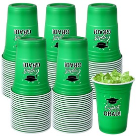 Ziliny 50 Pack Graduation Cups Bulk 16 oz Congrats Grad Cups 2024 Graduation Party Disposable Plastic Cups Hot Cold Beer Beverage Drinks Cups for School Graduation Party Decorations (Green)