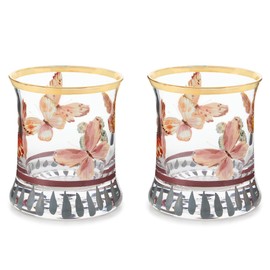 MACKENZIE-CHILDS Tumbler Glasses, Elegant Drinkware, Glasses with Gold Rim, 8 Ounces, Set of 2, Butterfly Hill