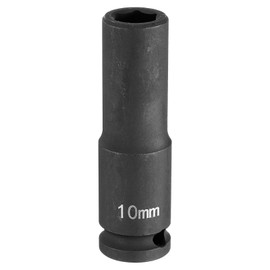 HARFINGTON Deep Impact Socket 3/8" Square Drive by 10mm Metric 6 Point Socket 65mm (2.56") Long CR-MO Steel Industrial Grade Flip Socket for Home Auto Hex Nuts Bolts Repair, Black