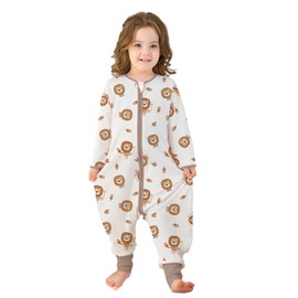 Baby Sleeping Bag with Feet, Summer Toddler Sleeping Sack with Legs Long Sleeves,Baby Wearable Blanket Sleep Sack 0.5 TOG (White Lion, 6-18 Months)