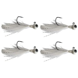 (4 Pack) Tungsten Feather Crappie JIG - Kenders - 1/16 oz - #2 Hook White