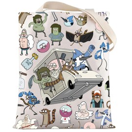 LEVLO Mordecai Canvas Tote Bag Rigby & Benson Fans Gift Muscle Man & Pops Shoulder Bag Cartoon Character Merch (I CHINA Tote)
