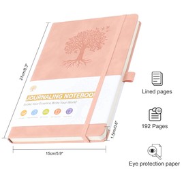 JUNART A5 Lined Journal Notebooks for Women & Men with 192 Pages, Leather Hardcover Notebook for Personal Writing Study Office Travel Recording or Gifts(Pink)