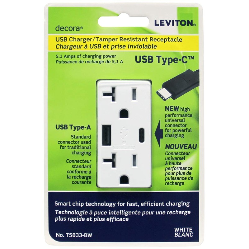 Duplex Receptacle/Outlet and USB Charger. 20 Amp, White