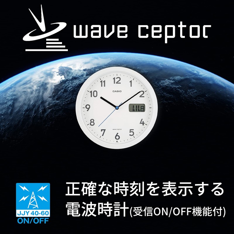 CASIO IC-860J-7JF Wall Clock, Radio Clock, White, Analog, Date Display,