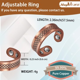 EnerCoppeX Copper Magnetic Ring for Women, Lymphatic Drainage Adjustable Ring, 3500 Gauss Magnet (M)