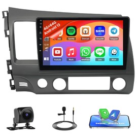 4G+64G Car Radio Stereo for Honda Civic 2006-2011 with CarPlay Android Auto, 10 Inch HD Touchscreen Radio GPS Car Radio Receiver Bluetooth WiFi SWC + AHD Camera/Mic