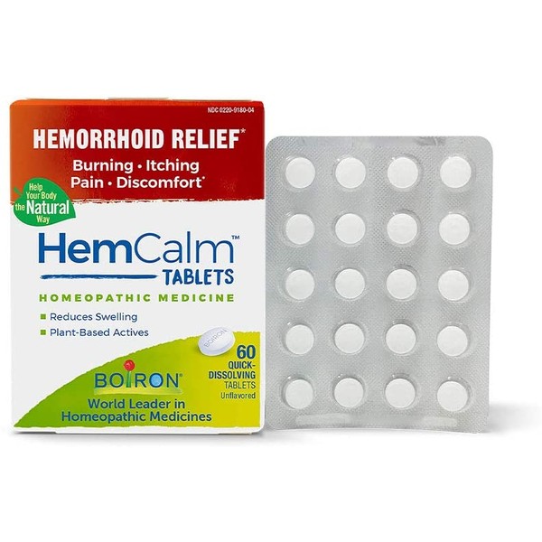 Boiron Hemcalm hemorrhoid Relief Tablets for Itchy Burning Pain, Swelling and discomfort, 60 Count
