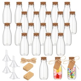 Roshtia 4oz Plastic Mini Potion Bottles with Cork Lids Small Clear Favor Jars Sand Art Bottles Tiny Jars with Twine and Tags for Wedding Birthday Baby Shower Party Candy DIY Crafts Gifts(24 Pcs)