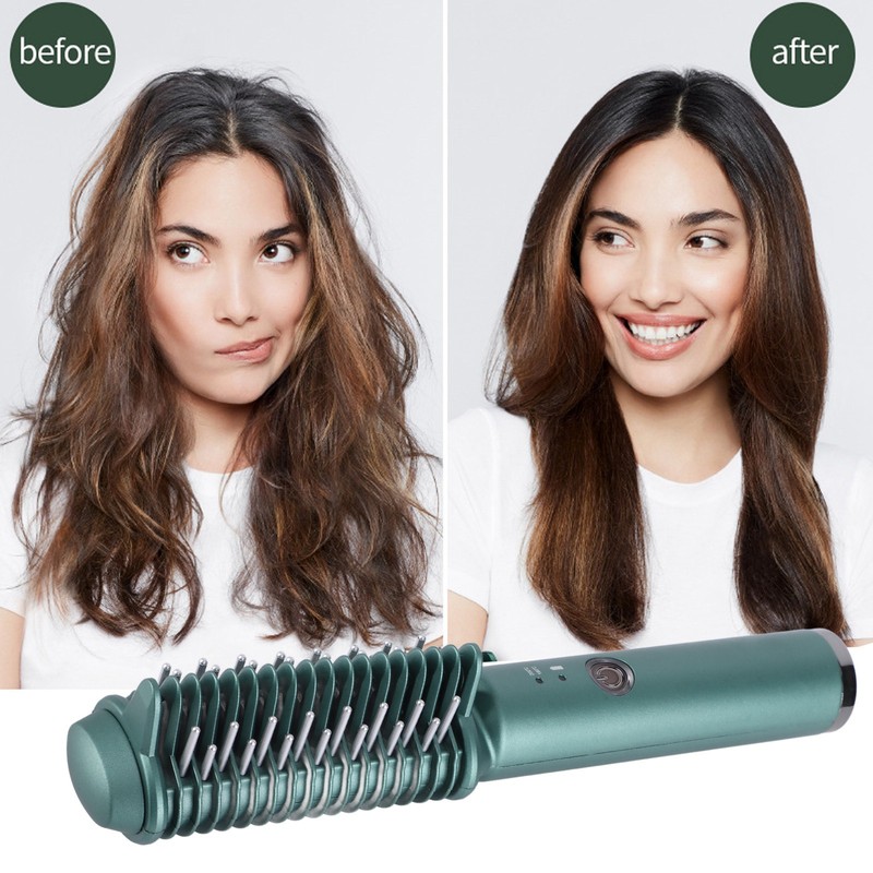 Cordless Hair Straightening Curling Brush Evenly Quickly Heating USB Rechargeable