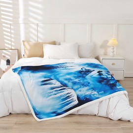 Feelyou Wolf Fleece Throw Blanket Baby 30"x40" Animal Mountain Moon Blanket for Bed Sofa Couch Vivid Blue