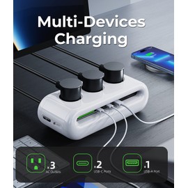iSwift 65W USB-C Fast Charging Station, 6-in-1 Power Strip with Desktop Charging Station with 3 AC, 2 USB C and 1 USB A, 5ft Extension Cord,Power Delivery for Conference Rooms, Desktop Accessory
