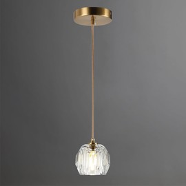 Camastar Brushed Brass Pendant Light Kitchen Island, Modern Cut Crystal Small Pendant Light Fixture, Clear Crystal Pendant Adjustable Hanging Light for Dining Room Bathroom