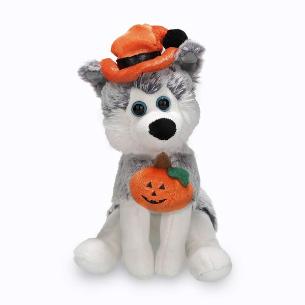 Plushland Halloween Pawpals 8 inches Puppy Dog Plush Stuffed Toy Comes with Hat and Halloween Jack O Lantern - Pumpkin for Kids on This Holiday (Husky)