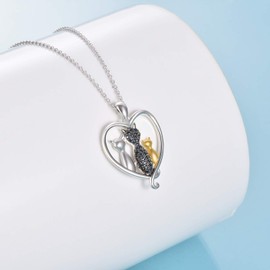 VENACOLY Cat Necklace Sterling Silver Cat Gifts For Cat Lovers Cubic Zirconia Cat Jewellery Gifts For Women