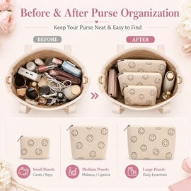 Cosmetic Bag Organizer Travel, Compact Lightweight Accessory for Travel and Daily Use - BBORGDC 3 Pack Small Pouches