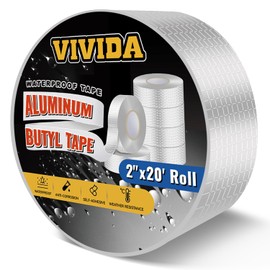 VIVIDA Aluminum Butyl Tape 2 Inch × 20 Feet, Butyl Waterproof Tape, Aluminum Foil Butyl Sealing Tape for Outdoor Use, Corrosion Resistant, Repair for Metal Roofing, RV, Windows, 1 Roll