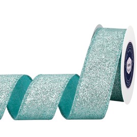 VATIN Light Blue Glitter Wired Ribbon with Metallic Edge, Christmas Decor for Wreath, Tree, Gift Wrapping & Home,1.5" x10 Yards