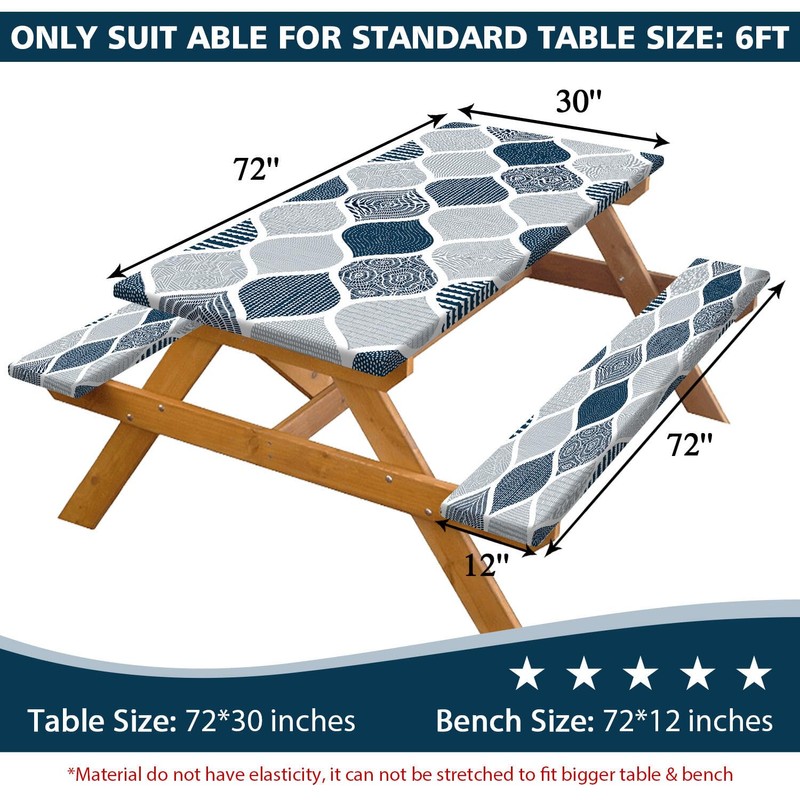 JAWO Blue and Grey Picnic Table Cover with Bench Covers,