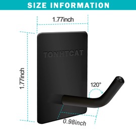 Adhesive Hooks Heavy Duty, Stainless Steel Self Adhesive Wall Hooks, Sticky Towel Hangers for Kitchen Bathroom, Waterproof Stick on Door Hooks for Hanging Robe Key Hat Coat(4Pack-Short(Black))