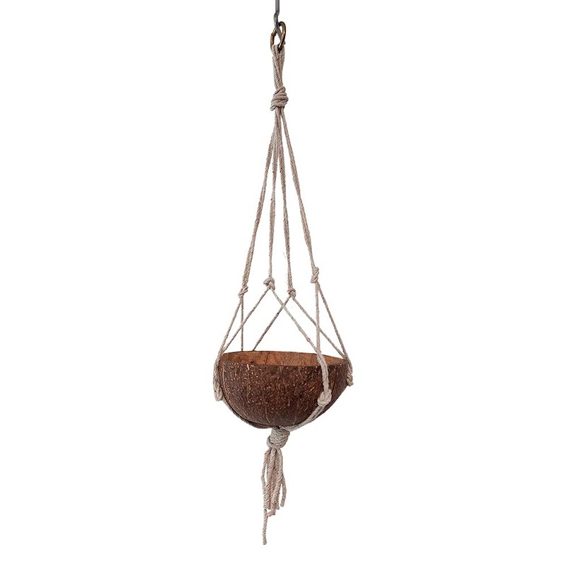 VIE Naturals Mini Coconut Shell Pot Holder, with a Macrame
