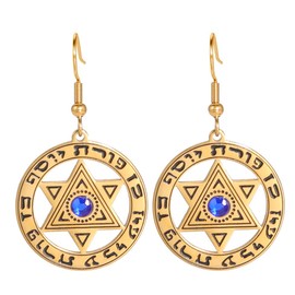 Edelstahl Chanukka Davidstern Ohrringe Retro hebräischen Stern Kreis Charme Schmuck für Frauen Mädchen (Gold)