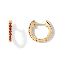 PAVOI PAVOI 14K Gold Plated Sterling Silver Post Huggies | Cubic Zirconia Huggie Earrings for Women | Garnet Stones, Yellow Gold