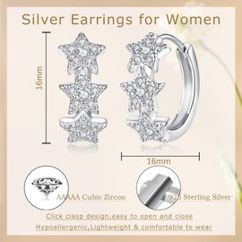 Deyanse Sterling Silver Hoop Earrings for Women, Silver Star Hoop Earrings with Cubic Zirconia, Hypoallergenic Hoops Small Simple Earrings, Sleeper Cartilage Huggie Earrings Lightweight With Gift Box