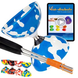 Juggle Dream Jester Diabolo Set - Bearing Axle Professional Diabolo with Aluminium Handsticks and Online Learning Video - Juggling Toy (Blue/White)