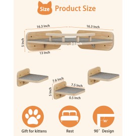 Megidok Cat Wall Furniture - Corner Climbing Shelf with 3 Wide Steps, Modern Floating Stairs for Indoor Cats up to 30 Lbs - Wood Color