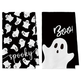 Artoid Mode Ghost Boo Spooky Halloween Kitchen Towels Dish Towels, 42x65 cm Seasonal Fall Decoration Hand Towels Set of 2