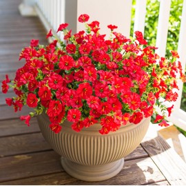 HyeFlora Artificial Flowers Plants for Outdoors Spring Decoration, 12 Bundles Red Fake Flowers Silk Outside Morning Glory UV Resistant Realistic Faux Flowers for Planter Front Door Porch Patio Yard
