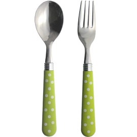 Nagao Tsubamesanjo Color Dot Lunch Spoon Lunch Fork, Green, Made in Japan