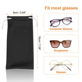 HARFINGTON 5pcs Eyeglass Pouch Soft Microfiber Sunglasses Storage Bag Portable Drawstring Pouch for Phone Glasses Jewellery, Black