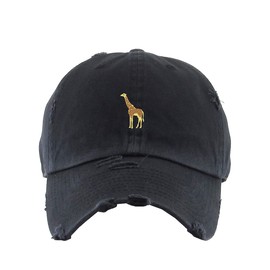 Giraffe Vintage Baseball Cap Embroidered Cotton Adjustable Distressed Dad Hat Brush Black