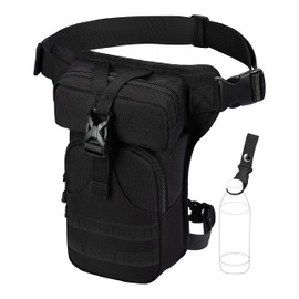 Eshow Motorcycle Leg Bag for Men and Women, Thigh Bag, Bum Bag Made of Canvas, Sturdy Tactical Bag, Adjustable Waist Belt, Belt Bag for Hiking, Cycling, Fishing, Leisure, Black - Velcro, Sports