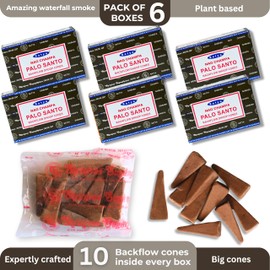 Palo Santo Backflow Incense Cones for Waterfall Aromatic Smoke Fountain Haze Falls and Mat Bundle - Pack of 6