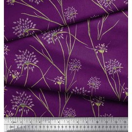 Soimoi Purple Moss Georgette Fabric Grass & Wildflower Floral Printed Craft Fabric by the metre 42 Inch Wide